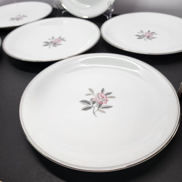 Noritake 5790 Rosales Set of 6 Salad Plates 8 3/4" Pink Rose Silver Trim Japan - Picture 8 of 9